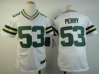 Nike Green Bay Packers 53 Nick Perry White Game Kids Jersey