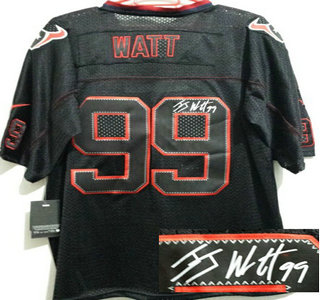 Nike Houston Texans #99 J.J. Watt Black Lights Out Signed Elite Jersey