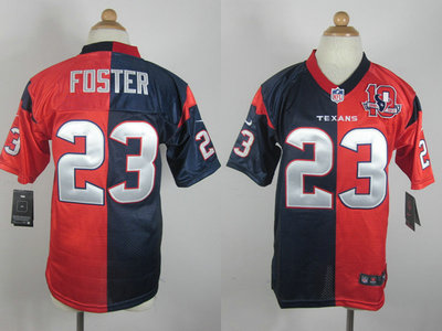 Nike Houston Texans 23 Arian Foster Blue and Red 10TH Patch Split Elite Kids Jerseys