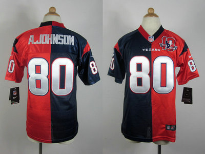 Nike Houston Texans 80 Andre Johnson Blue and Red 10TH Patch Split Elite Kids Jerseys