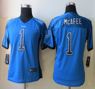 Nike Indianapolis Colts #1 Pat McAfee Drift Fashion Blue Elite Womens Jersey