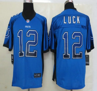 Nike Indianapolis Colts #12 Andrew Luck Drift Fashion Blue Elite Jersey