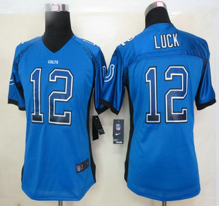 Nike Indianapolis Colts #12 Andrew Luck Drift Fashion Blue Elite Womens Jersey