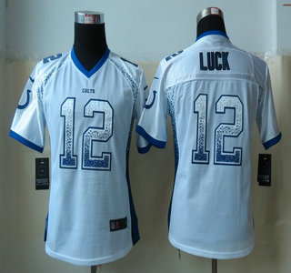 Nike Indianapolis Colts #12 Andrew Luck Drift Fashion Elite White Womens Jersey