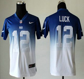 Nike Indianapolis Colts #12 Andrew Luck Drift Fashion II Blue With White Elite Kids Jersey