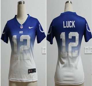 Nike Indianapolis Colts #12 Andrew Luck Drift Fashion II Blue With White Elite Womens Jersey