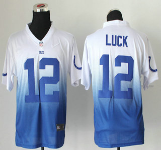 Nike Indianapolis Colts #12 Andrew Luck Drift Fashion II White With Blue 2013 Elite Jersey