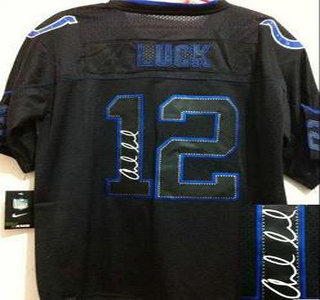 Nike Indianapolis Colts #12 Andrew Luck Elite Light Out Black Signed Jersey