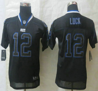 Nike Indianapolis Colts #12 Andrew Luck Lights Out Black Elite Kids Jersey