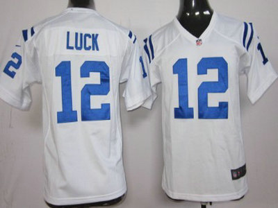 Nike Indianapolis Colts 12 Andrew Luck White Game Kids Jersey