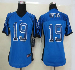 Nike Indianapolis Colts #19 Johnny Unitas Drift Fashion Blue Elite Womens Jersey