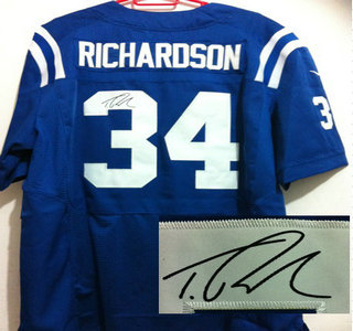 Nike Indianapolis Colts #34 Trent Richardson Blue Signed Elite NFL Jersey