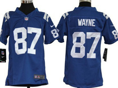 Nike Indianapolis Colts 87 Reggie Wayne Blue Game Kids Jersey