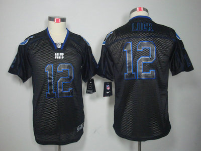 Nike Indianapolis Colts 12 Andrew Luck Lights Out Black Elite Kids Jerseys