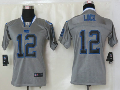 Nike Indianapolis Colts 12 Andrew Luck Lights Out Grey Elite Kids Jerseys