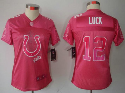 Nike Indianapolis Colts 12 Andrew Luck Pink Fem Fan Elite Womens Jersey