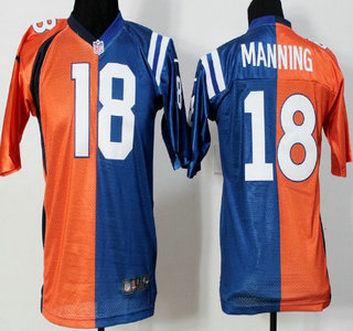 Nike Indianapolis Colts And Denver Broncos #18 Peyton Manning Blue And White Split Kids Jersey
