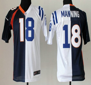 Nike Indianapolis Colts And Denver Broncos #18 Peyton Manning Orange And Blue Split Kids Jersey