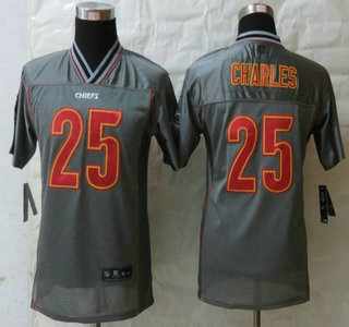 Nike Kansas City Chiefs #25 Jamaal Charles 2013 Gray Vapor Elite Kids Jersey