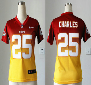 Nike Kansas City Chiefs #25 Jamaal Charles Drift Fashion II Red With Yellow Elite Womens Jersey