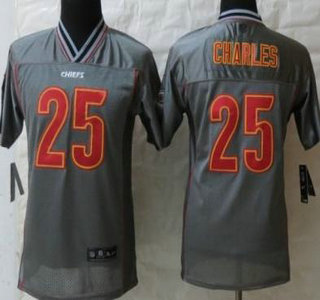Nike Kansas City Chiefs #25 Jamaal Charles Grey Vapor Elite Kids Jersey
