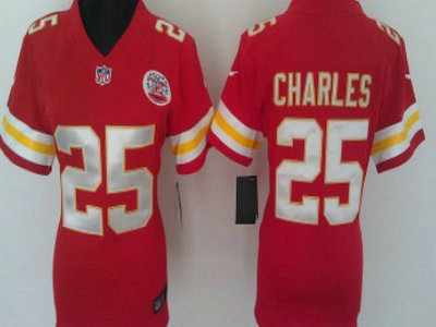 Nike Kansas City Chiefs 25 Jamaal Charles Red Game Womens Team Jersey