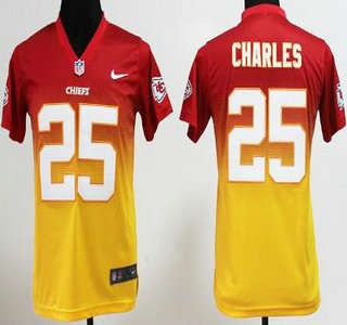 Nike Kansas City Chiefs #25 Jamaal Charles Red With Gold Drift Fashion II Elite Kids Jersey