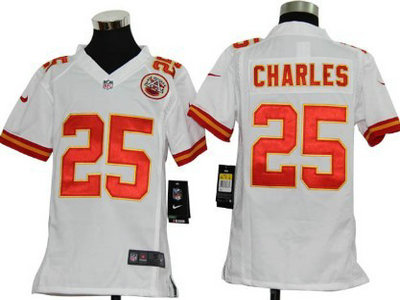 Nike Kansas City Chiefs 25 Jamaal Charles White Game Kids Jersey