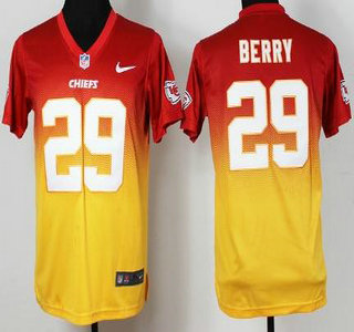 Nike Kansas City Chiefs #29 Eric Berry Red With Yellow Drift Fashion II Elite Kids Jersey