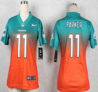 Nike Miami Dolphins #11 DeVante Parker Drift Fashion II Green With Orange Elite Womens Jersey