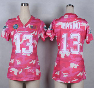 Nike Miami Dolphins #13 Dan Marino 2014 Salute to Service Pink Camo Womens Jersey