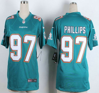 Nike Miami Dolphins #97 Jordan Phillips 2013 Green Game Womens Jersey