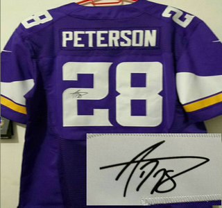 Nike Minnesota Vikings #28 Adrian Peterson Purple Signed Elite NFL Jerseys New Style