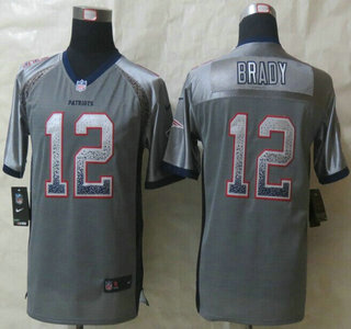 Nike New England Patriots #12 Tom Brady Drift Fashion Grey Elite Kids Jersey