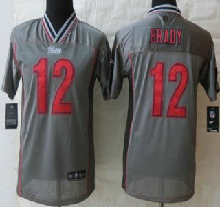 Nike New England Patriots #12 Tom Brady Grey Vapor Elite Kids Jersey