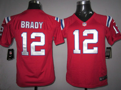 Nike New England Patriots 12 Tom Brady Red Game Kids Jersey
