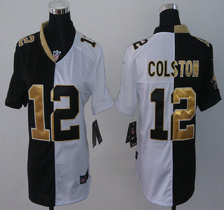 Nike New Orleans Saints #12 Marques Colston Black and White Split Elite Womens Jersey
