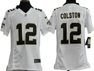 Nike New Orleans Saints 12 Marques Colston White Game Kids Jersey