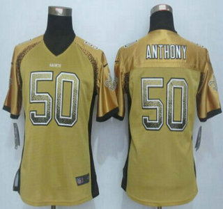 Nike New Orleans Saints #50 Stephone Anthony Drift Fashion Gold Womens Jersey