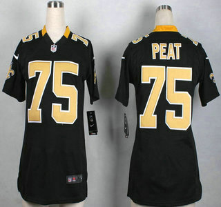 Nike New Orleans Saints #75 Andrus Peat Black Game Womens Jersey