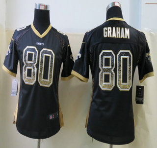 Nike New Orleans Saints #80 Jimmy Graham Drift Fashion Black Elite Womens Jersey
