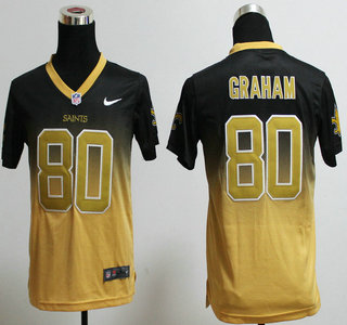 Nike New Orleans Saints #80 Jimmy Graham Drift Fashion II Black With Gold Elite Kids Jersey