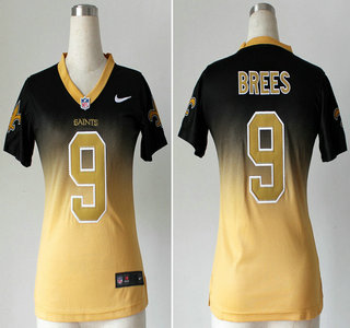 Nike New Orleans Saints #9 Drew Brees Drift Fashion II Black With Gold Elite Womens Jersey