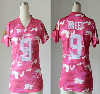 Nike New Orleans Saints #9 Drew Brees Fashion 2013 New Pink Camo Women's Jersey
