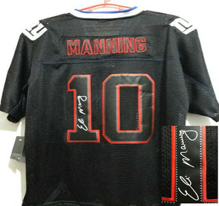 Nike New York Giants #10 Eli Manning Black Lights Out Signed Elite Jersey