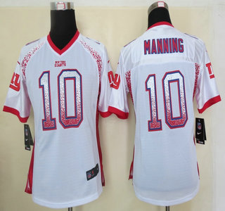Nike New York Giants #10 Eli Manning Drift Fashion White Elite Womens Jersey