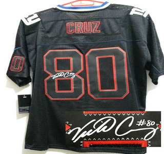 Nike New York Giants #80 Victor Cruz Black Lights Out Signed Elite Jersey