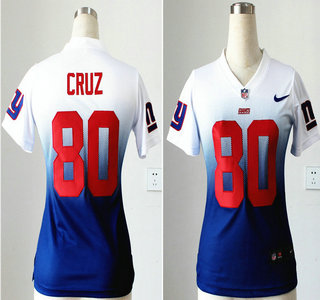 Nike New York Giants #80 Victor Cruz Drift Fashion II White With Blue Elite Womens Jersey