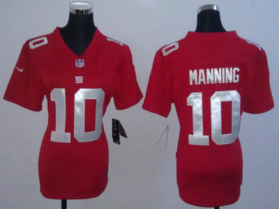Nike New York Giants 10 Eli Manning Red Game Womens Team Jersey