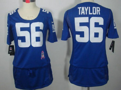 Nike New York Giants 56 Lawrence Taylor Breast Cancer Awareness Blue Womens Jersey